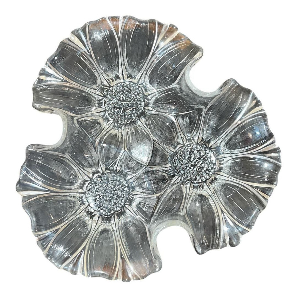 Divided Flower Shaped Glass Dish, 10 Inch